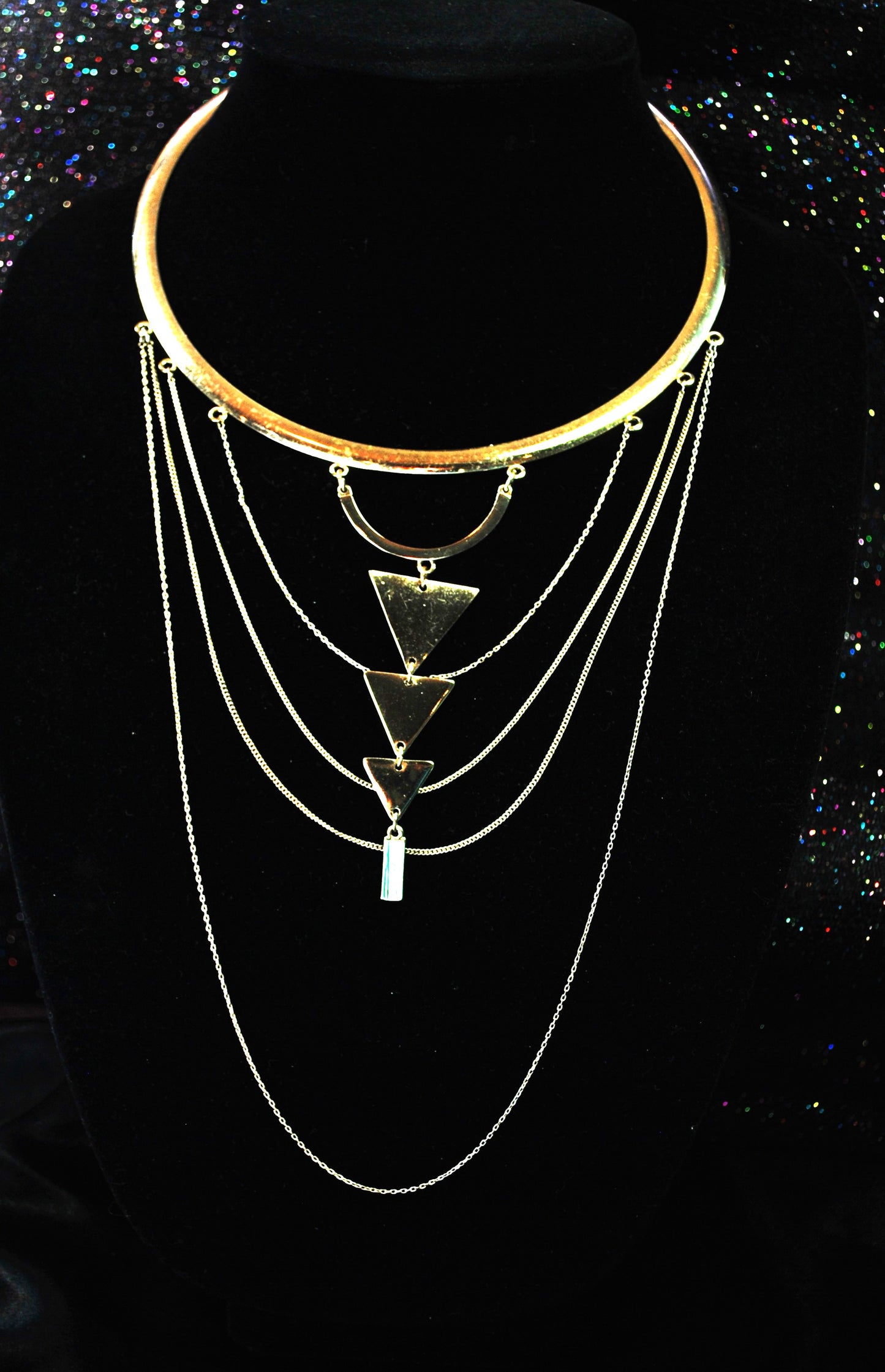 Gd-toneMulti Strand Layered Triangle Chain Necklace