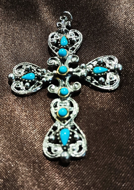 Vintage Silver and Turquois Cross Pendant