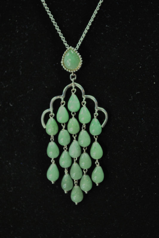 Cabochon Jade & Sterling Silver Chandelier Drop Necklace