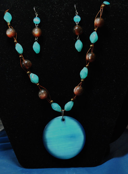 Turquoise & Brown Necklace and Earring Set