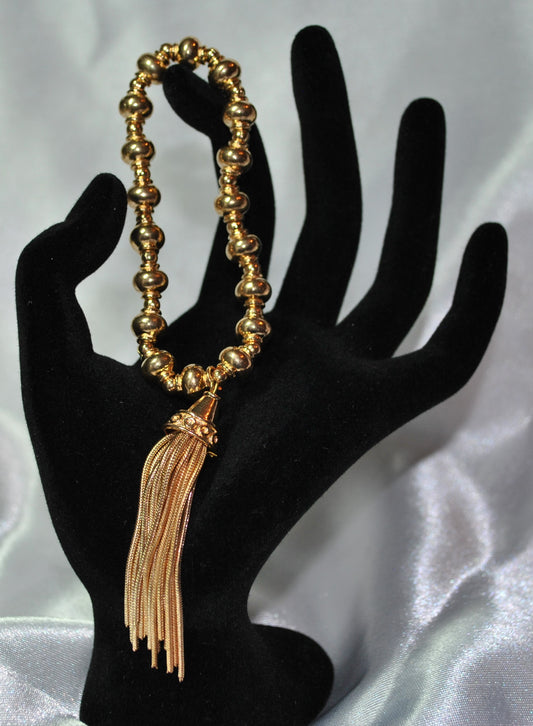 Yellow Gold Overlay Strand Stretch Tassel Bracelet