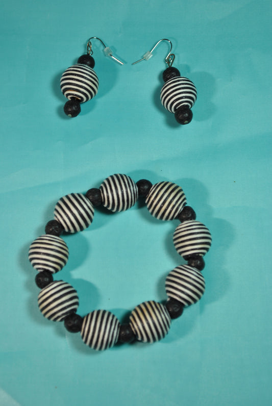 Cotton Wrap and Lava Stone Bracelet & Earring Set