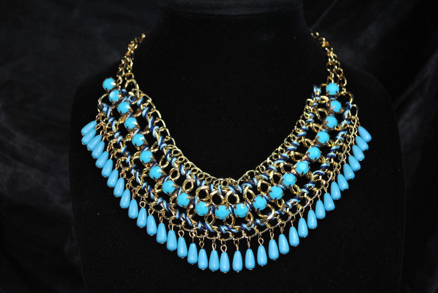 Blue Pear Tassel Collar Necklace