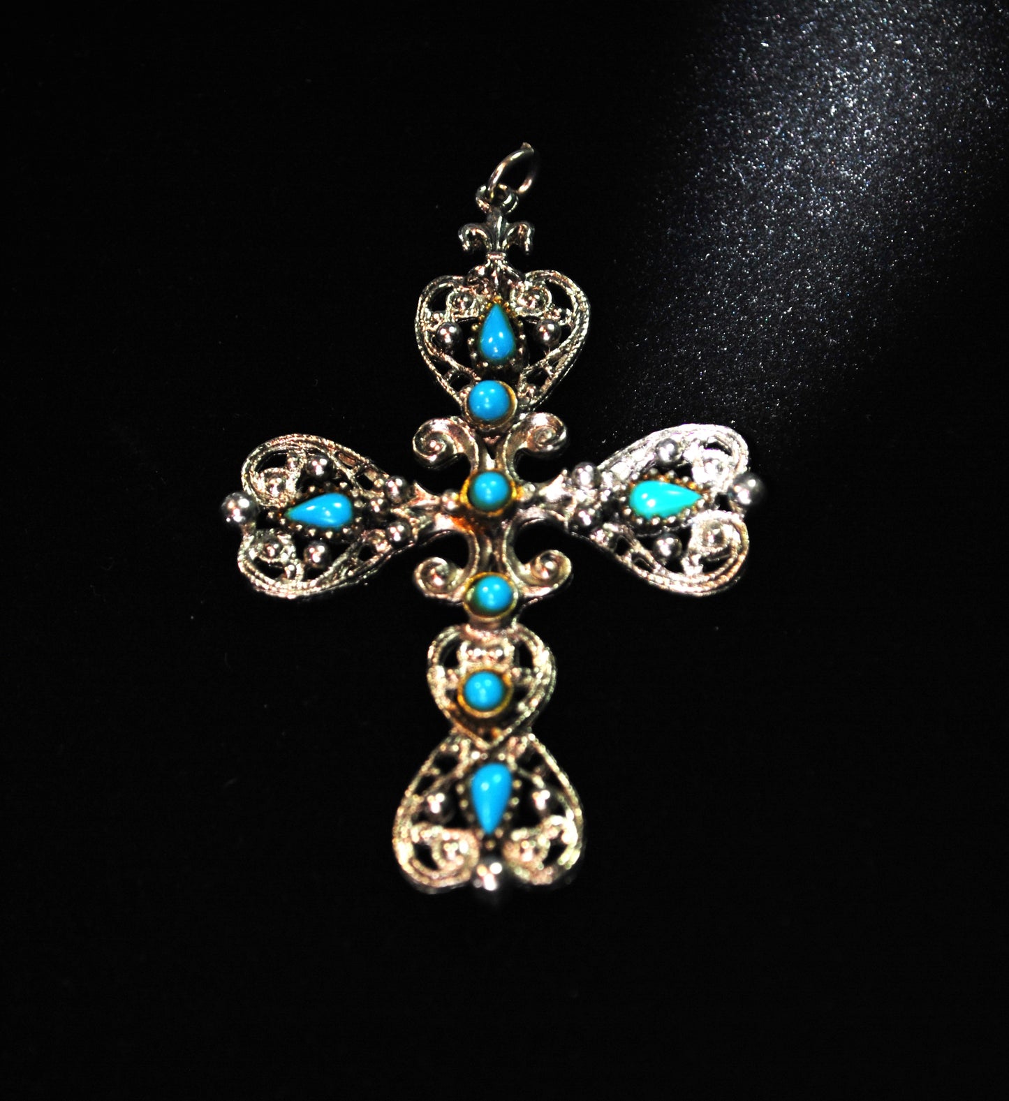 Vintage Silver and Turquois Cross Pendant