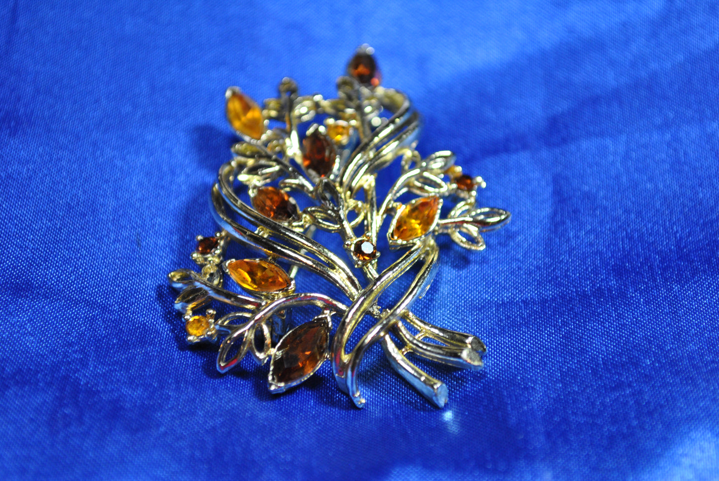 Vintage Golden Leaf and Amber Bouquet Brooch