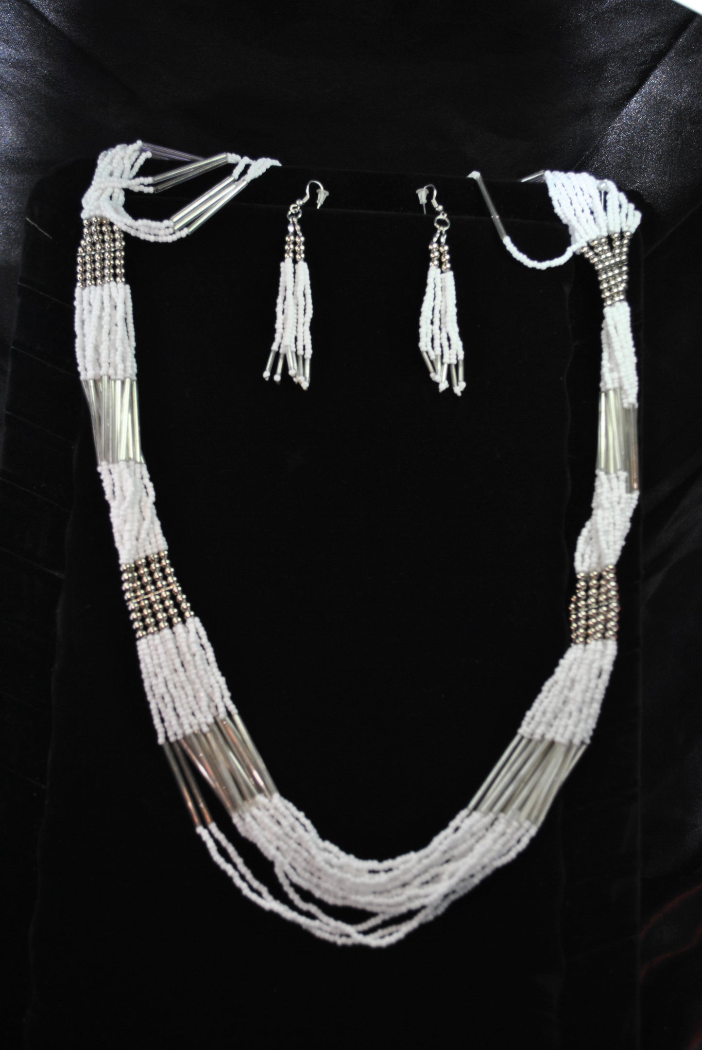 White Seed Multi -Strand Necklace and Earring Set