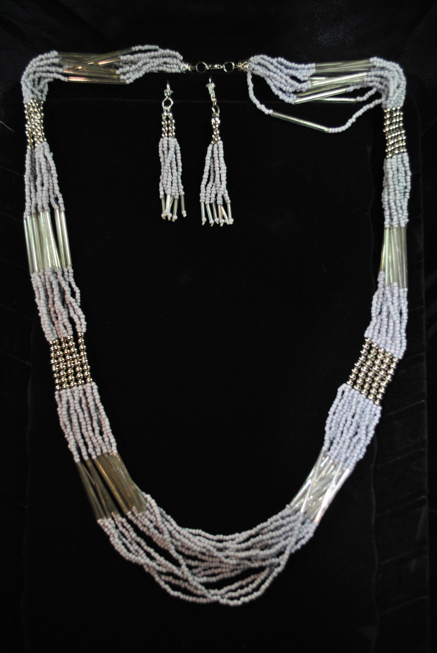 Gray Seed Multi- Strand Necklace and Earring Set