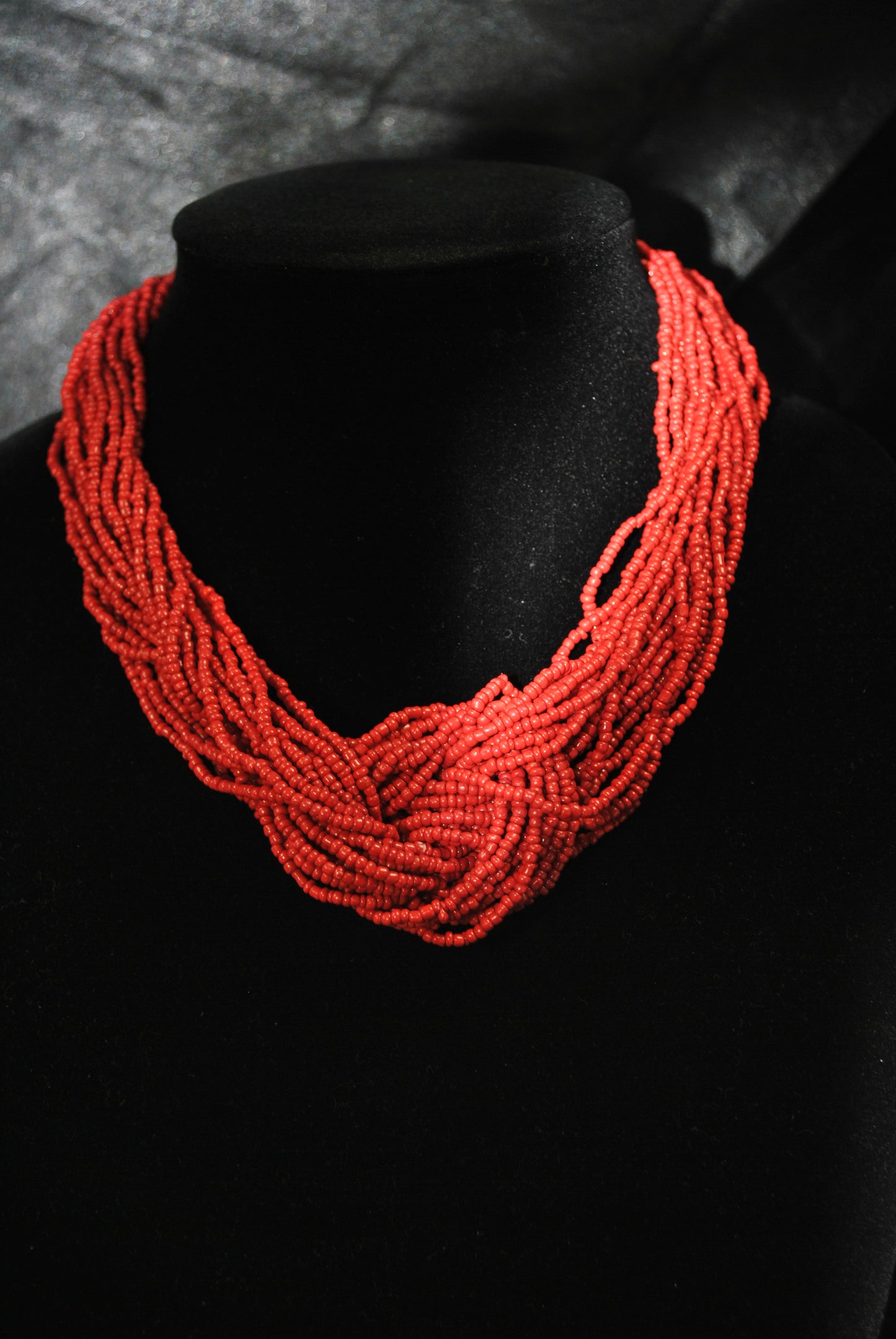 Red Seed Bead Knot Necklace