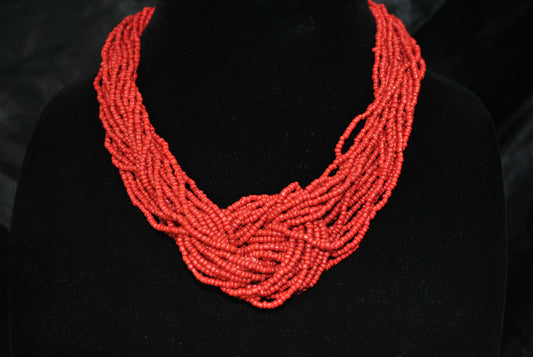 Red Seed Bead Knot Necklace