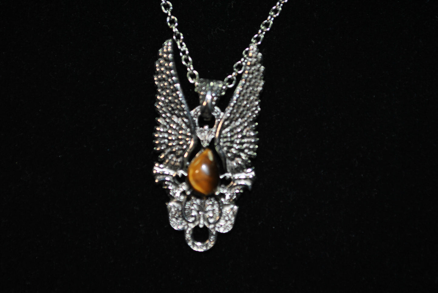 Tiger Eye Sterling Eagle Pendant Necklace