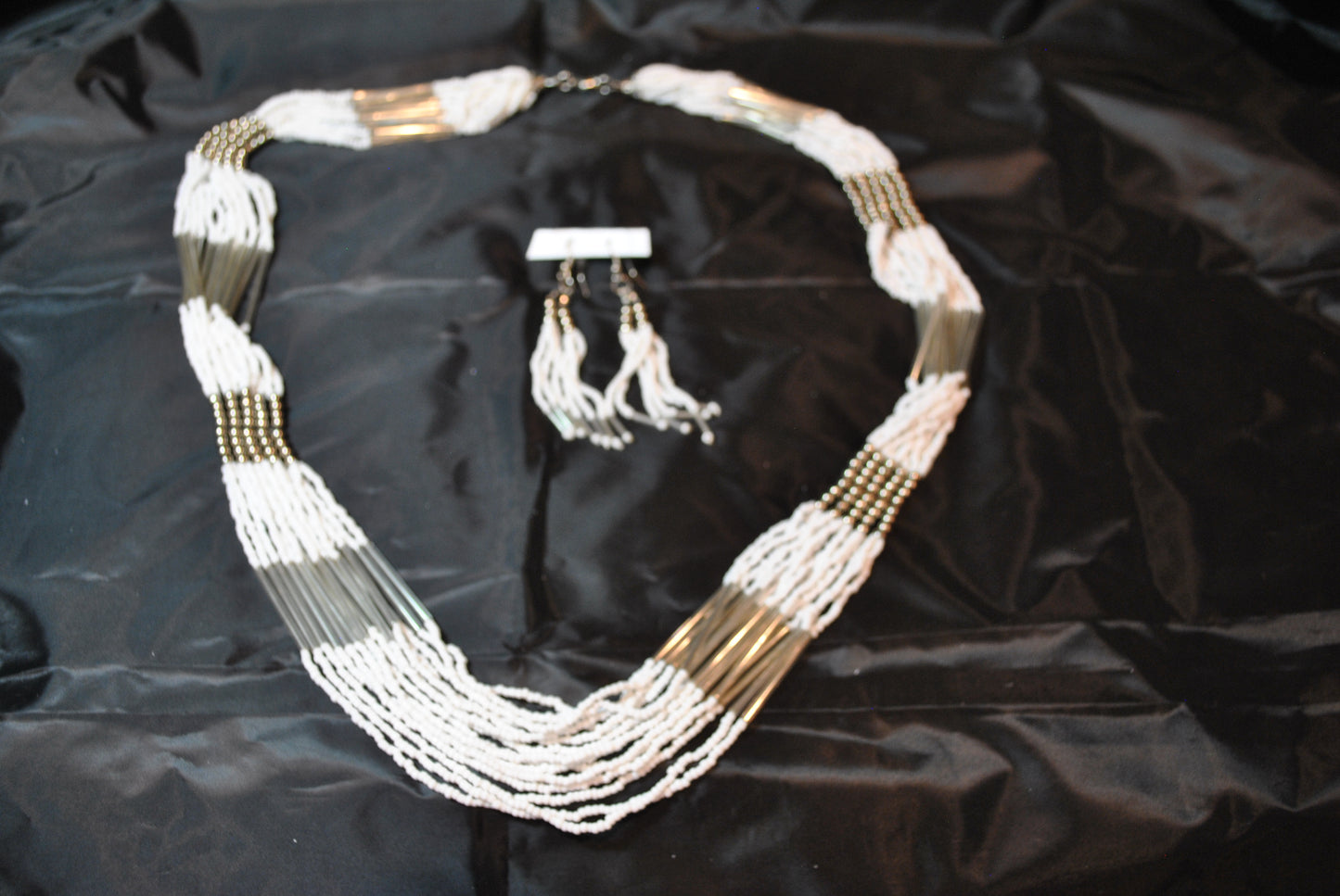 White Seed Multi -Strand Necklace and Earring Set