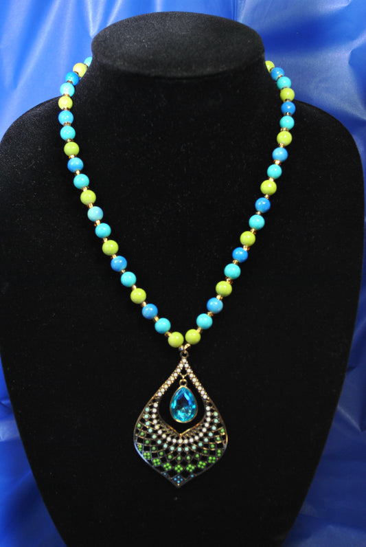 Blue & Green Oriental Bead Statement Necklace