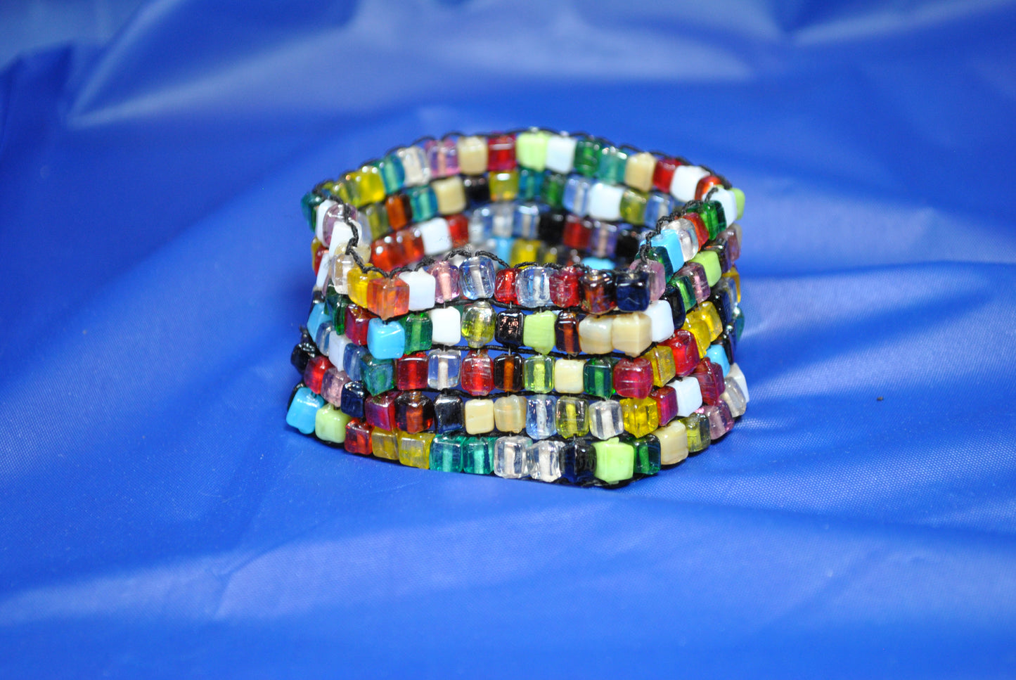 Multi Color Square Mosaic Bead Stretch Bracelet