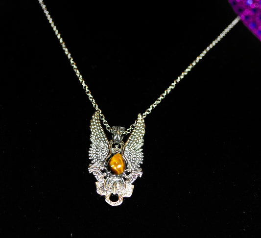 Tiger Eye Sterling Eagle Pendant Necklace