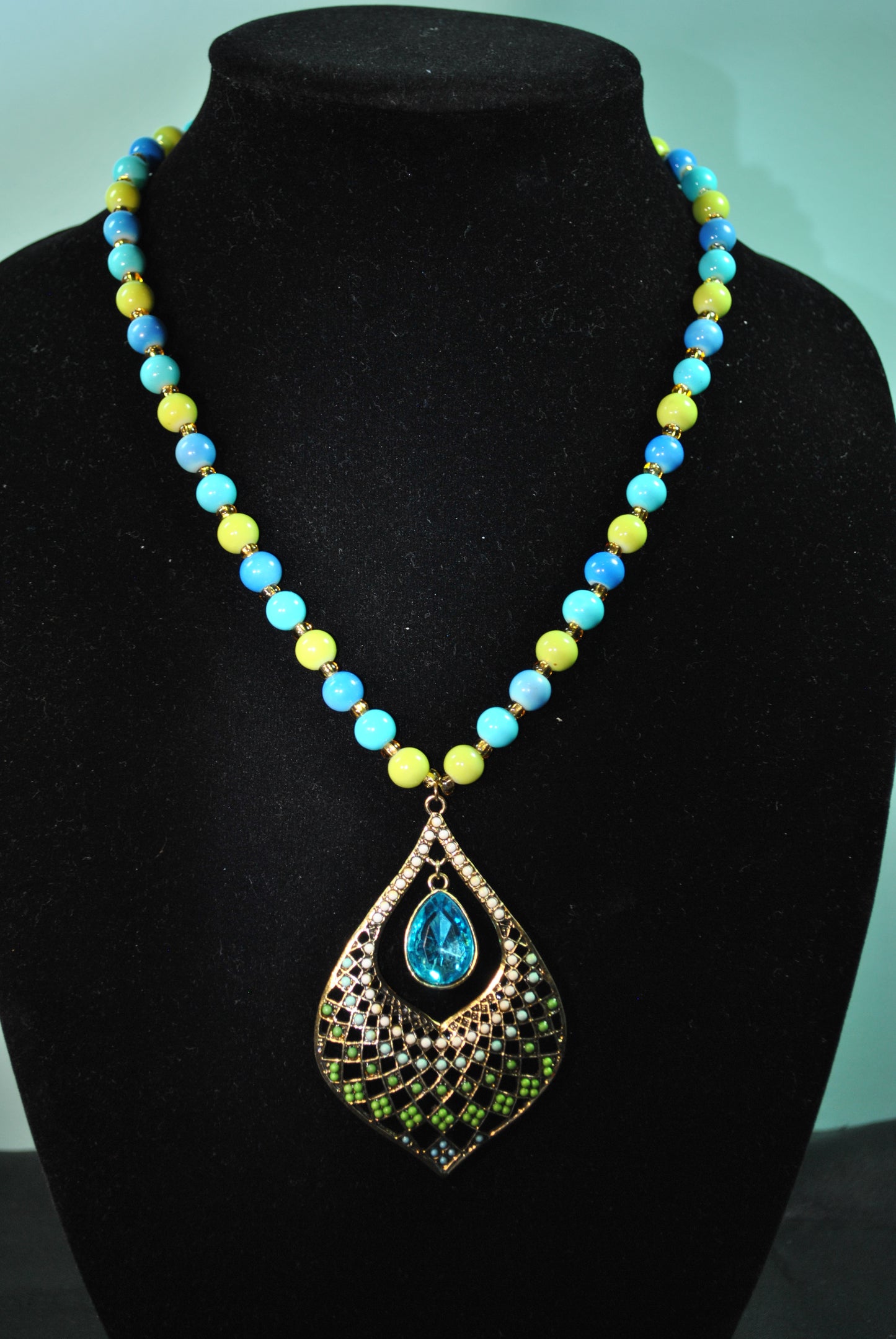 Blue & Green Oriental Bead Statement Necklace